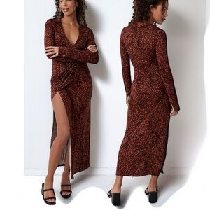 🌻NEW w/tags! Free People Shayla Wrap Midi Dress {Chocolate Combo} Size S $128R